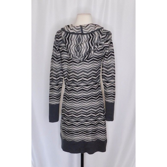 PRANA Meryl Hooded Sweater Dress Gray Chevron Stripes Knit Hoodie Medium - Picture 9 of 16